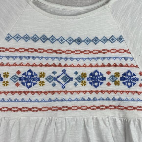 Garnet Hill Dress Girls Sz L White Embroidered 3/4 Sleeve Tunic Top Knit Pullove - Picture 2 of 10